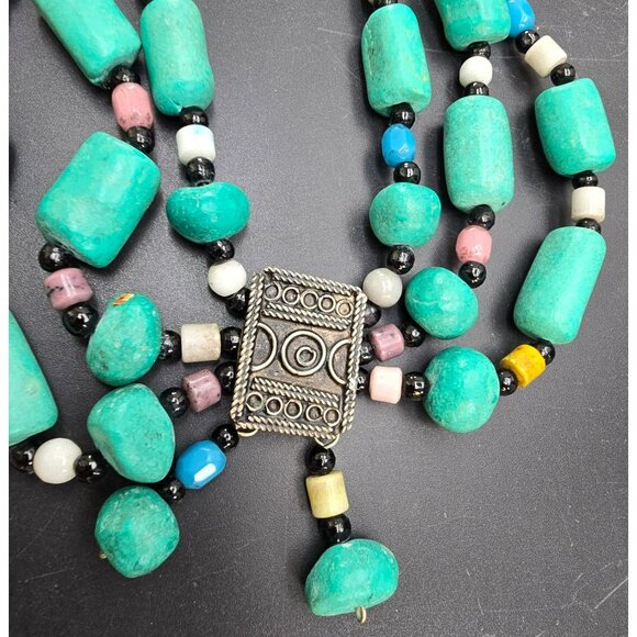 Handcrafted Multicolor Beaded Necklace With Pewter Pendant Accent HS198 - Picture 7 of 8